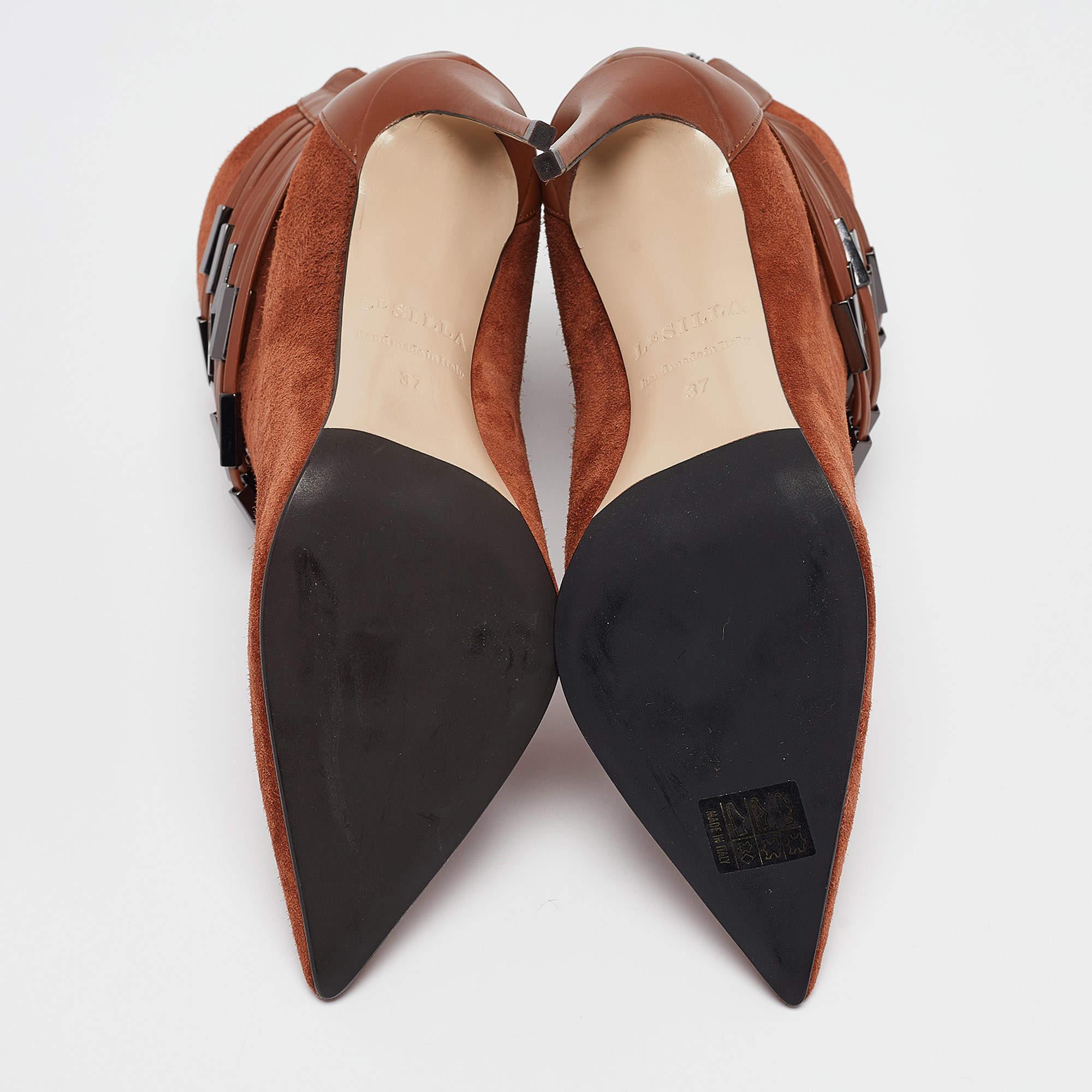 Le Silla Brown Leather and Suede Ankle Length Boots Size 37 For Sale 2