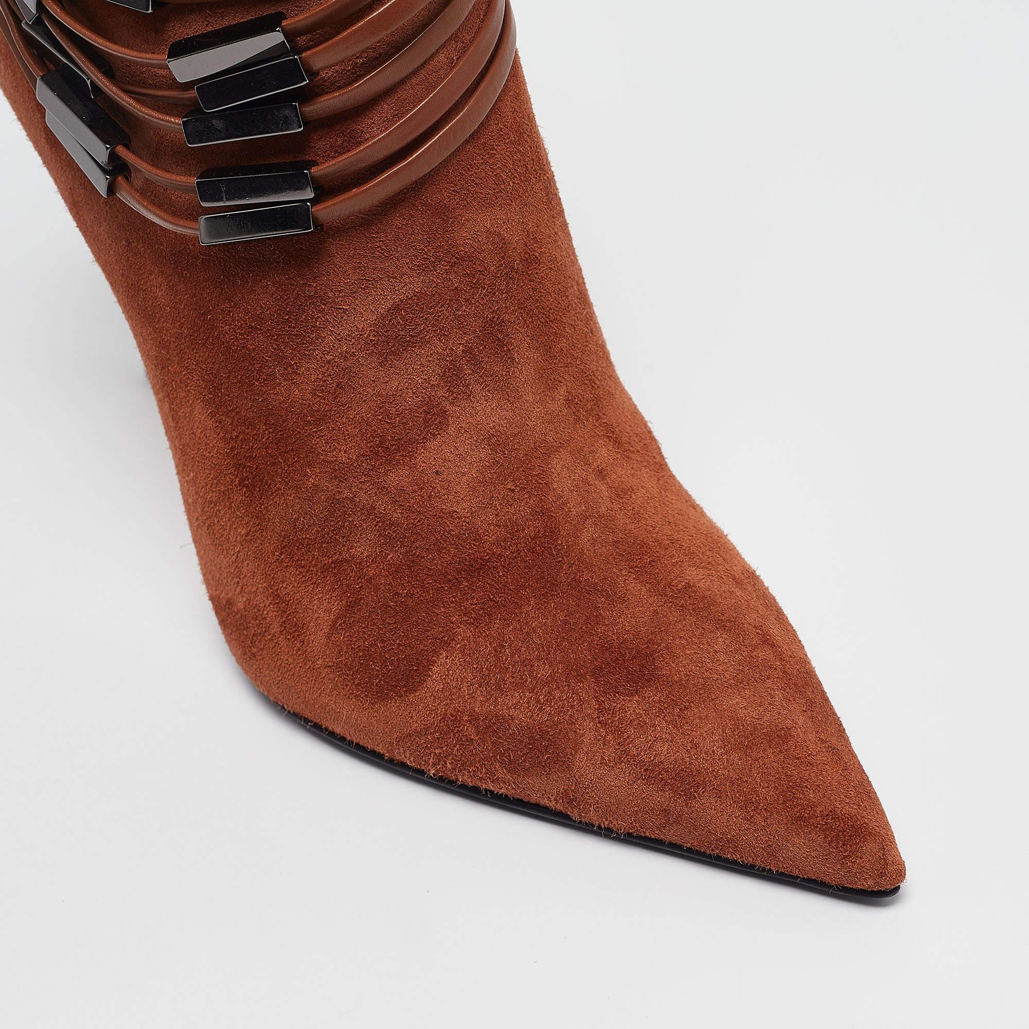 Le Silla Brown Leather and Suede Ankle Length Boots Size 37 For Sale 3