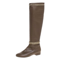 Le Silla Brown Leather Chain Detail Knee High Boots Size 37