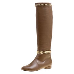 Le Silla Brown Leather Chain Detail Knee High Boots Size 37.5