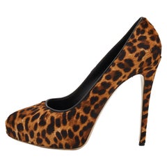 Le Silla Brown Leopard Print Calf Hair Platform Pumps Size 38
