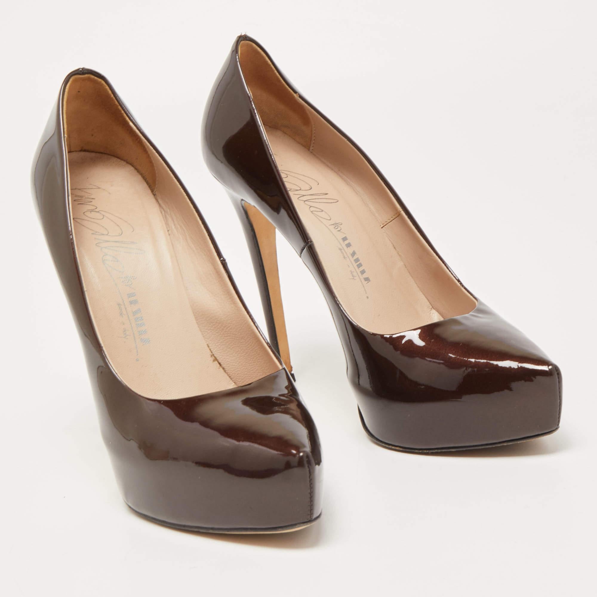 Le Silla Brown Lackleder Pumps Größe 38 im Zustand „Gut“ im Angebot in Dubai, Al Qouz 2