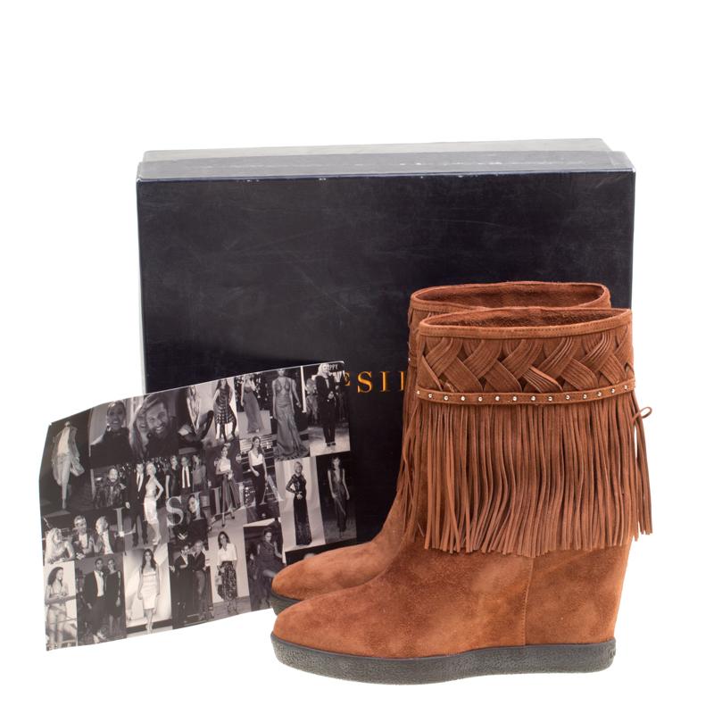 Le Silla Brown Suede Concealed Fringed Wedge Boots Size 36 1