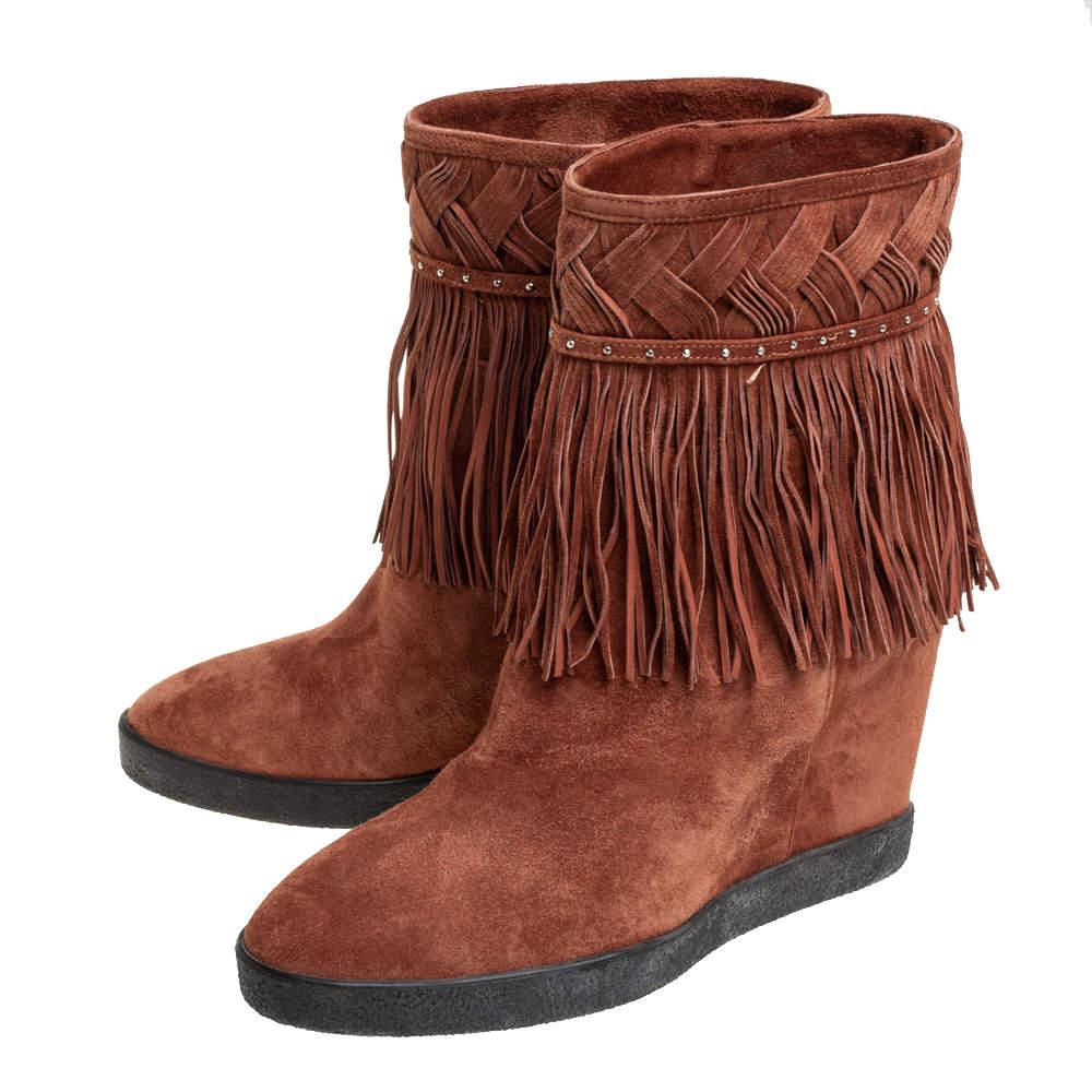 Women's Le Silla Brown Suede Fringe Ankle Boots Size 37