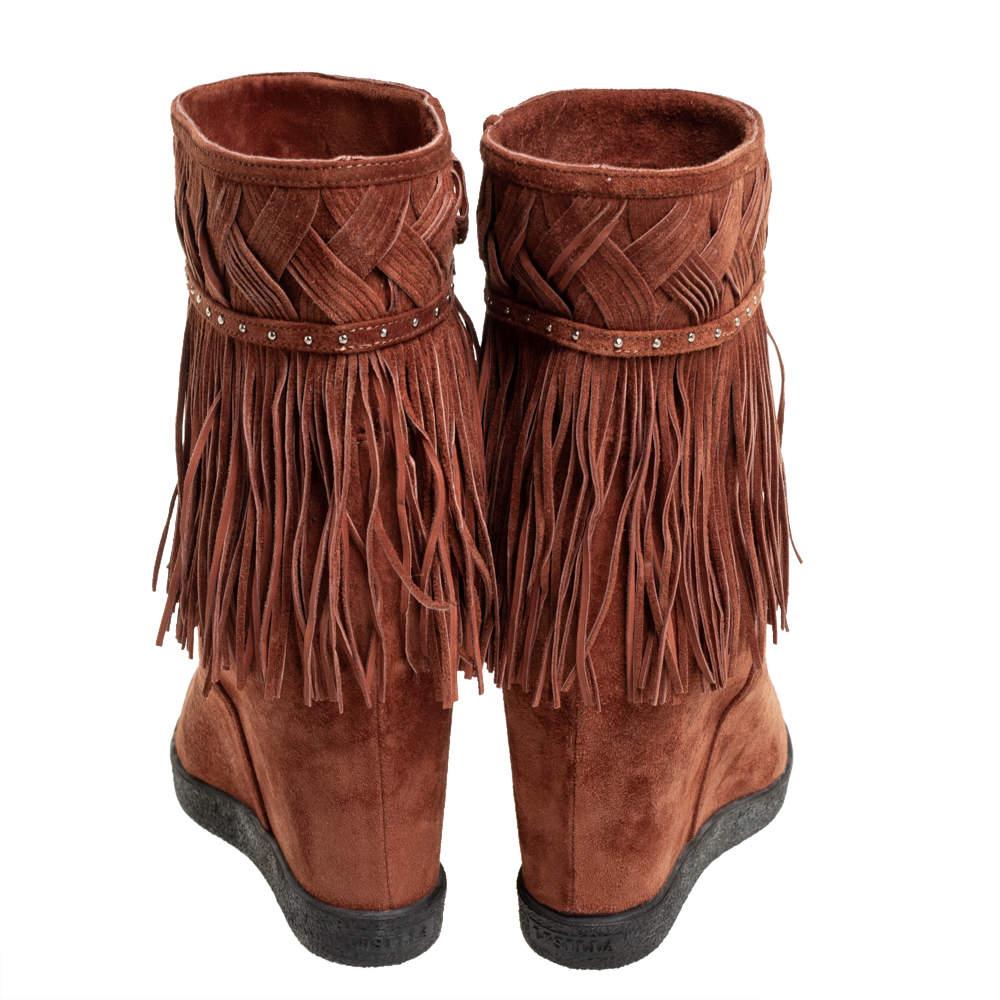 Le Silla Brown Suede Fringe Ankle Boots Size 37 1