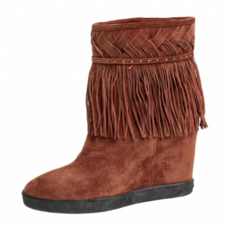  Le Silla Brown Suede Fringe Ankle Boots Size 37 Pour femmes 