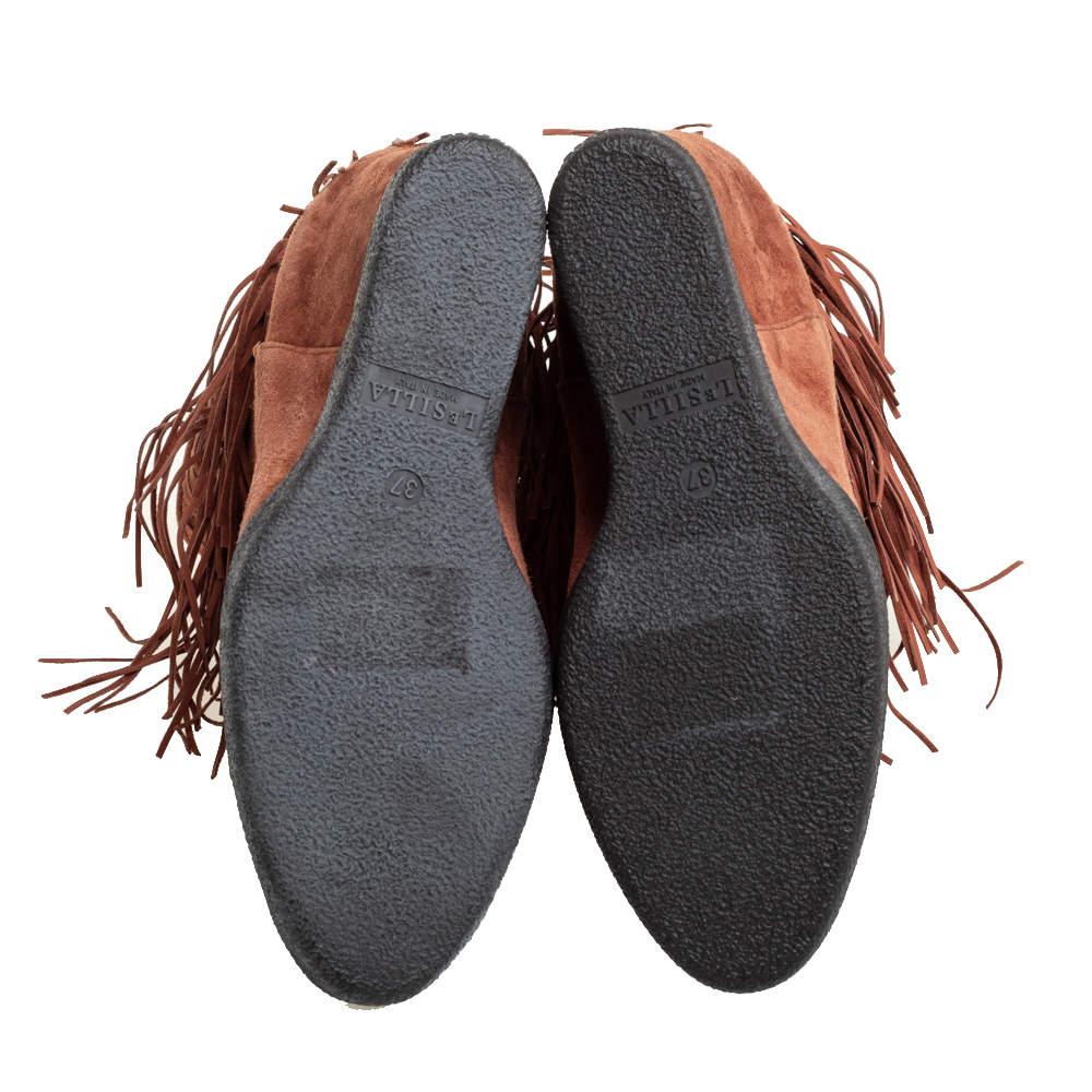 Le Silla Brown Suede Fringe Ankle Boots Size 37 2