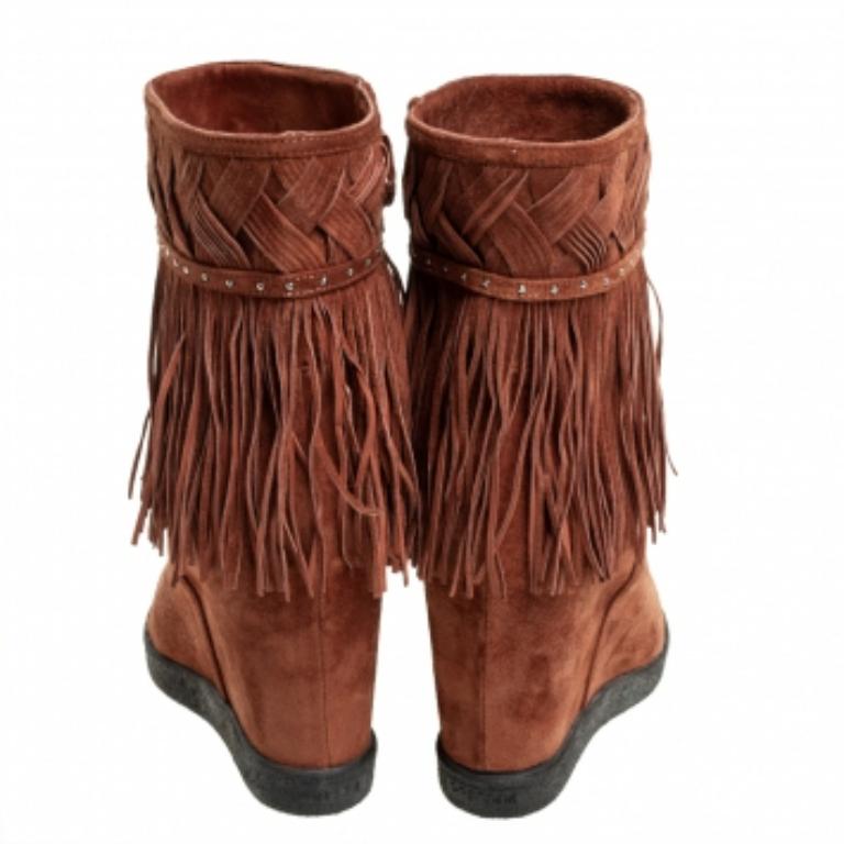 Le Silla Brown Suede Fringe Ankle Boots Size 37 2