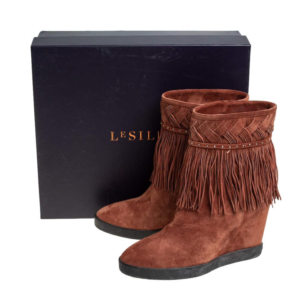 Le Silla Brown Suede Fringe Ankle Boots Size 37 4
