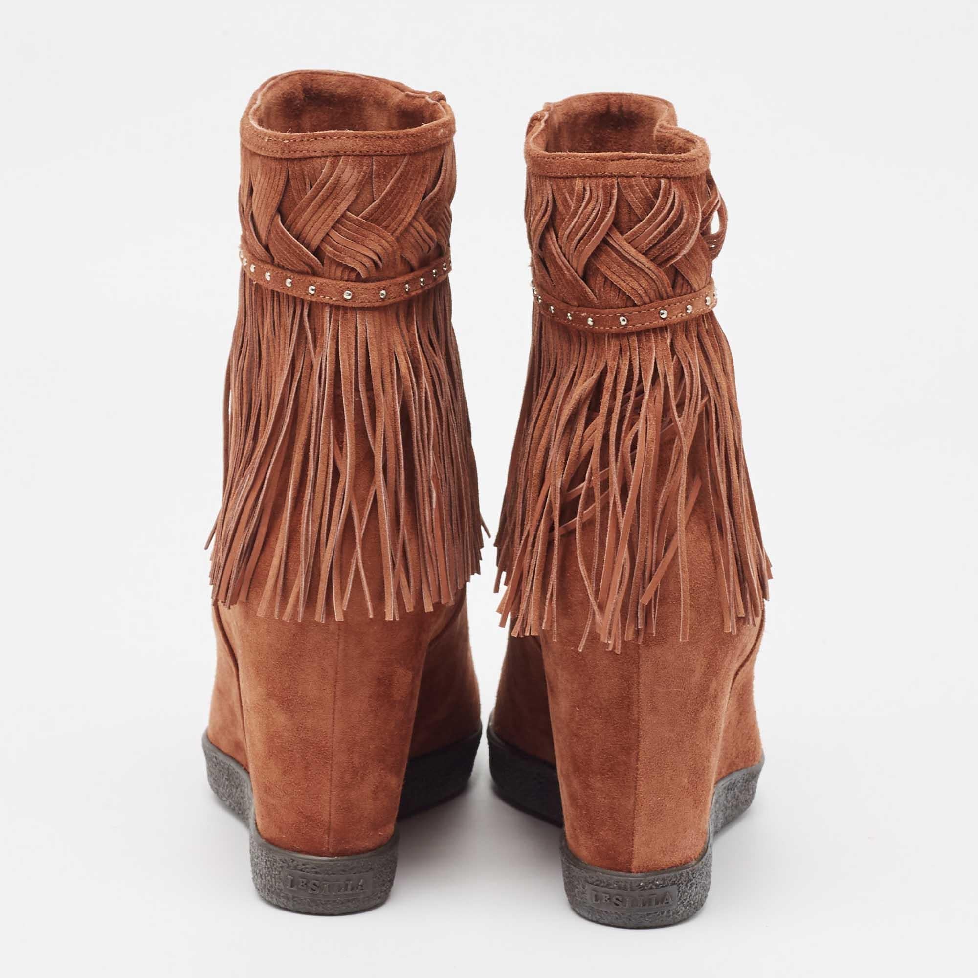 Donna Le Silla - Stivaletti con frange in pelle scamosciata marrone misura 37.5 in vendita