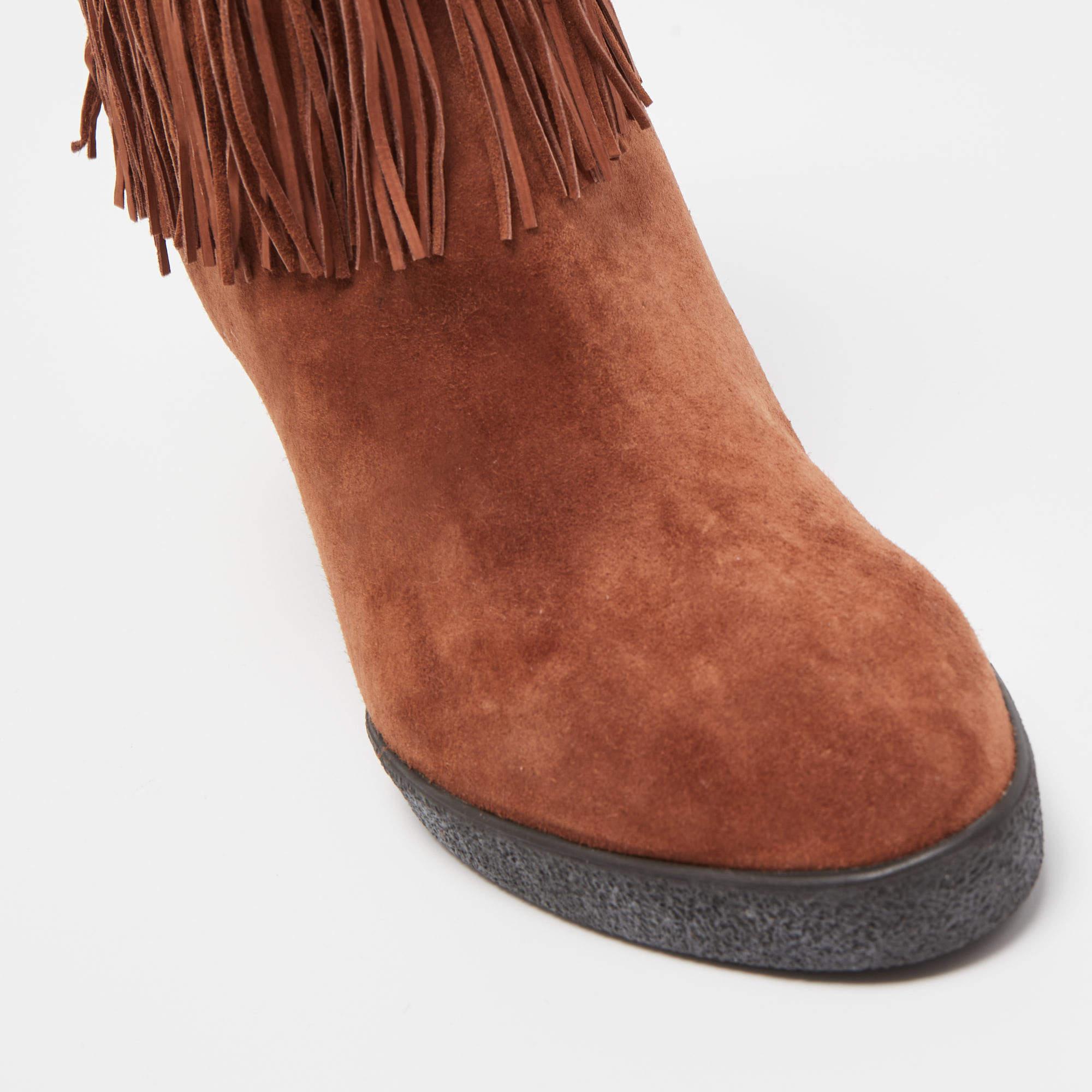 Le Silla Brown Suede Fringe Ankle Boots Size 38 For Sale 1