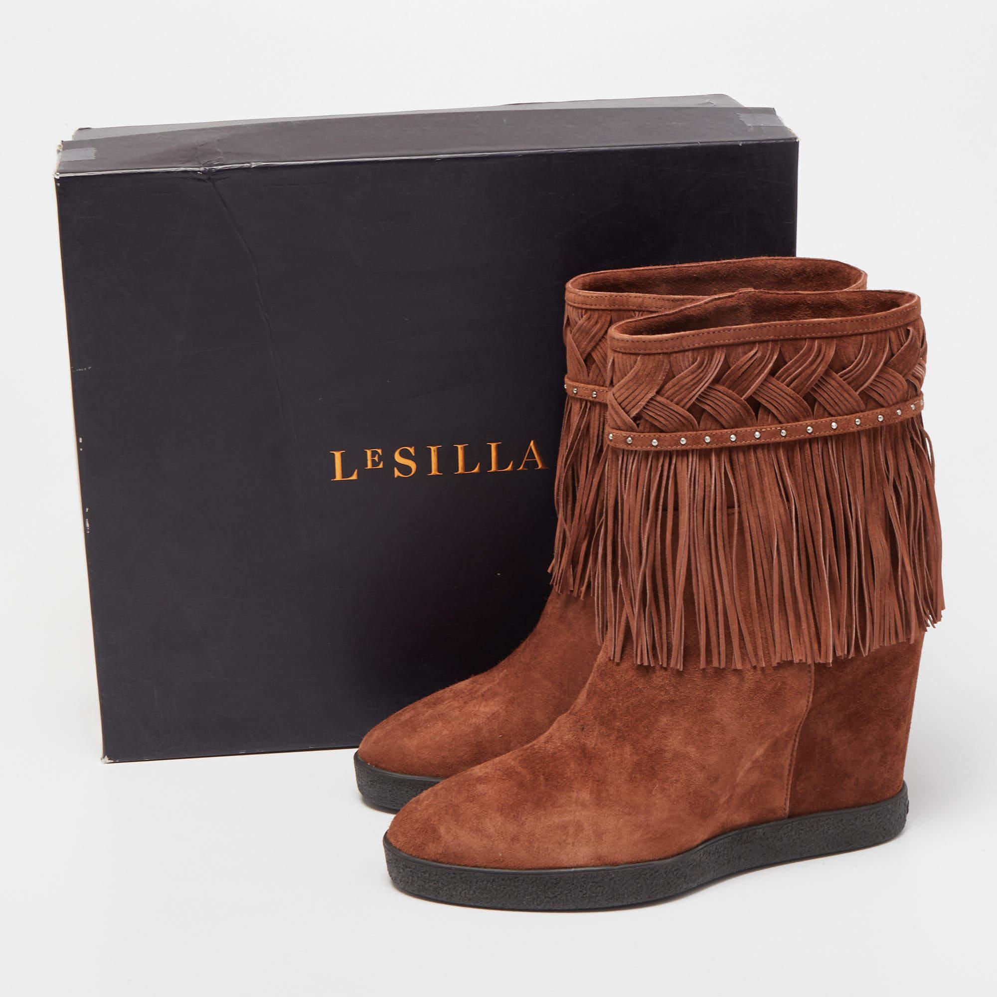 Le Silla Brown Suede Fringe Ankle Boots Size 38 4