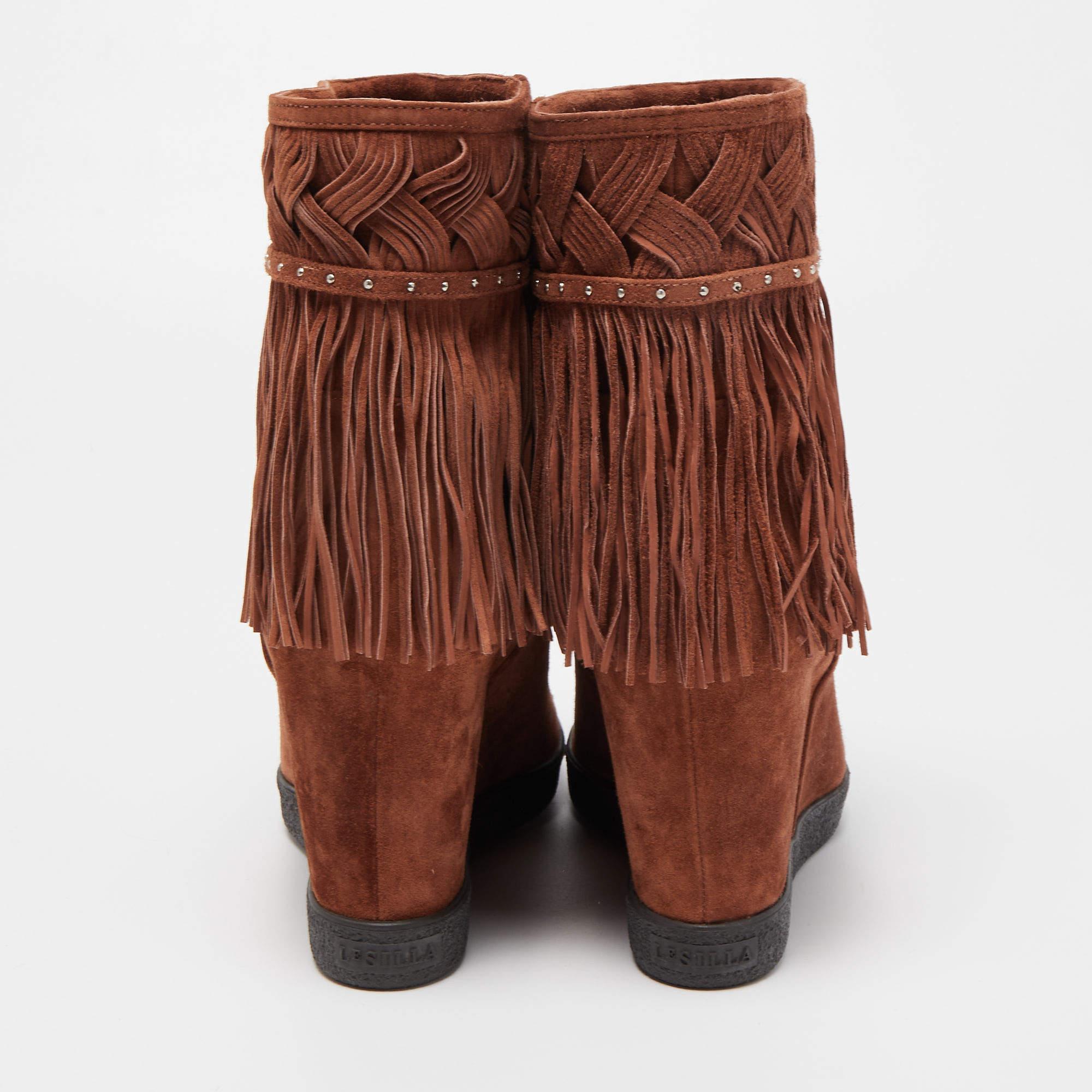 Le Silla Brown Suede Fringe Ankle Boots Size 38 5