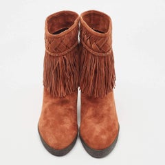 Le Silla Brown Suede Fringe Ankle Length Boots Size 38.5