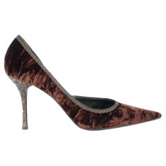 Le Silla Chaussures à talons en cuir et velours incrustés Brown 2000s - New