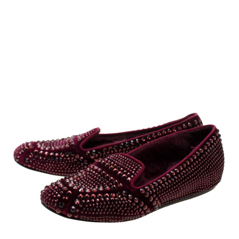 Le Silla Burgundy Velvet Crystal Embellished Dixie Slip On Loafers Size 39 1