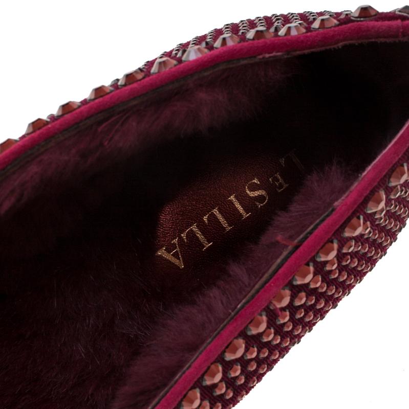 Le Silla Burgundy Velvet Crystal Embellished Dixie Slip On Loafers Size 39 2