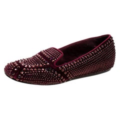 Le Silla Burgundy Velvet Crystal Embellished Dixie Slip On Loafers Size 39