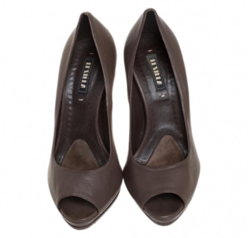 Nero Le Silla, in pelle marrone scuro, con plateau Peep Toe, taglia 38 in vendita