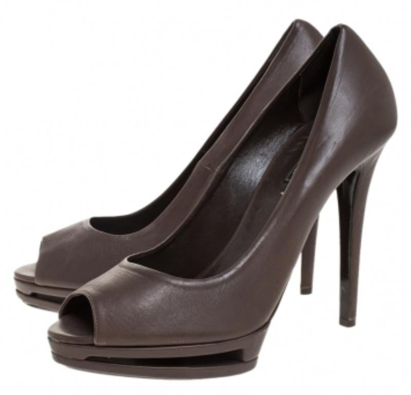 Le Silla, in pelle marrone scuro, con plateau Peep Toe, taglia 38 in vendita 1