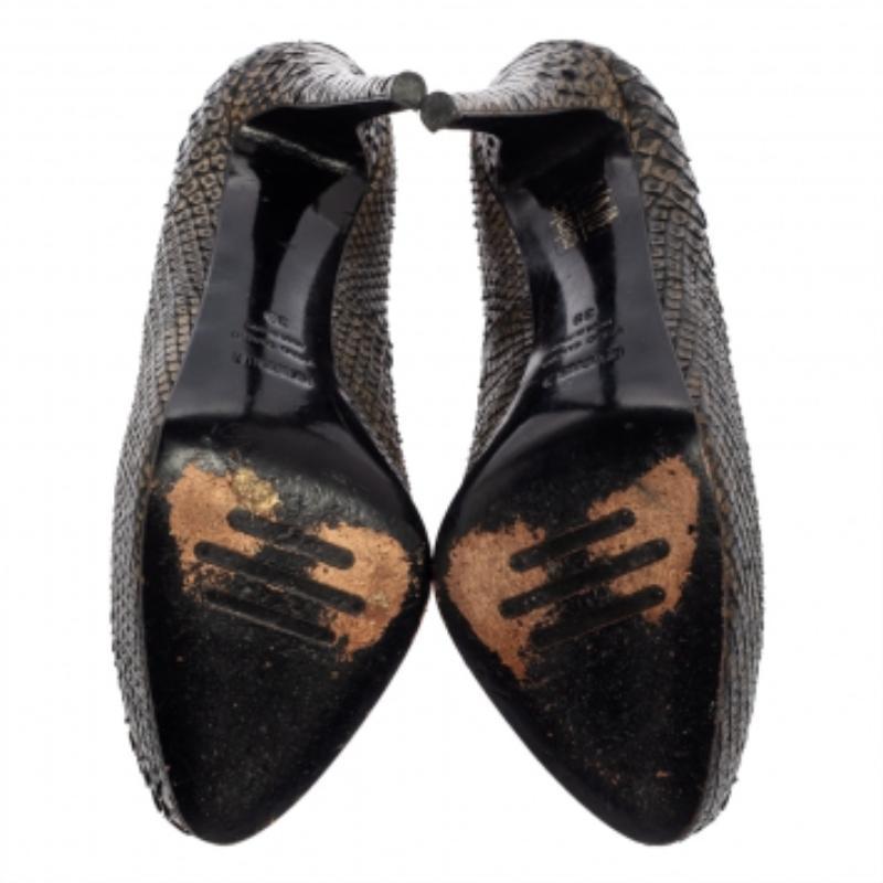 Le Silla Dark Green/Gold Python Leather Platform Pumps Size 39 For Sale 2