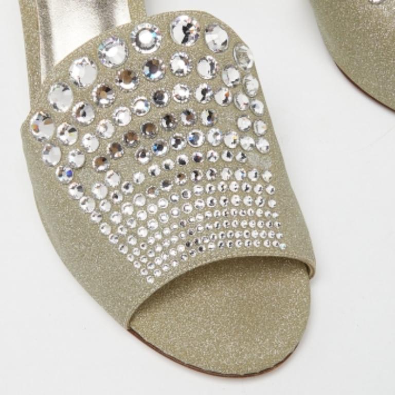 Le Silla Glitter Canvas Crystal Embellished Block Heel Slide Sandals Size 41 Excellent état - En vente à Dubai, Al Qouz 2