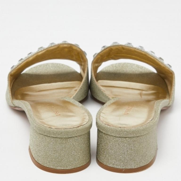 Le Silla Glitter Canvas Crystal Embellished Block Heel Slide Sandals Size 41 en vente 1