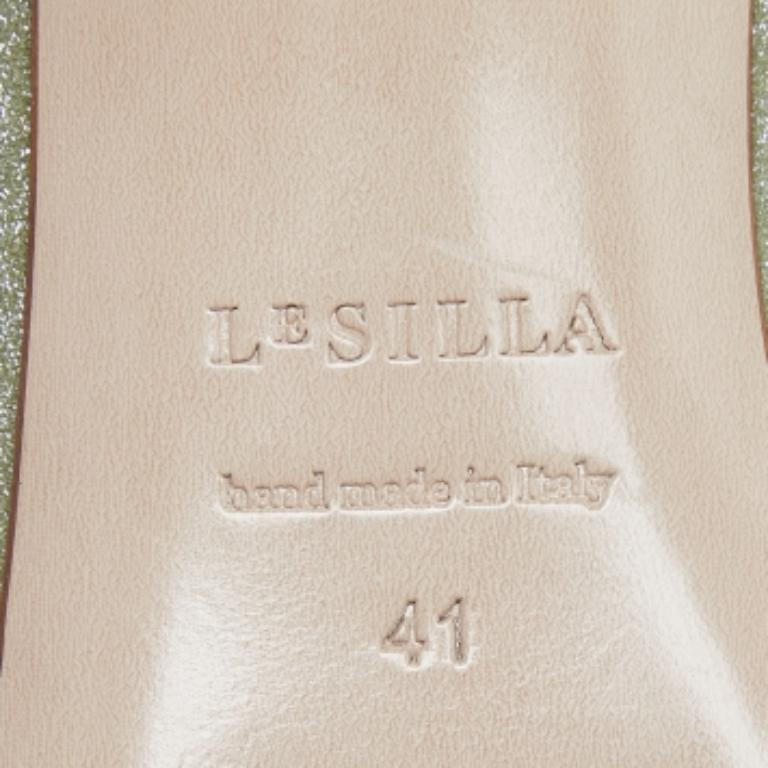 Le Silla Glitter Canvas Crystal Embellished Block Heel Slide Sandals Size 41 en vente 3