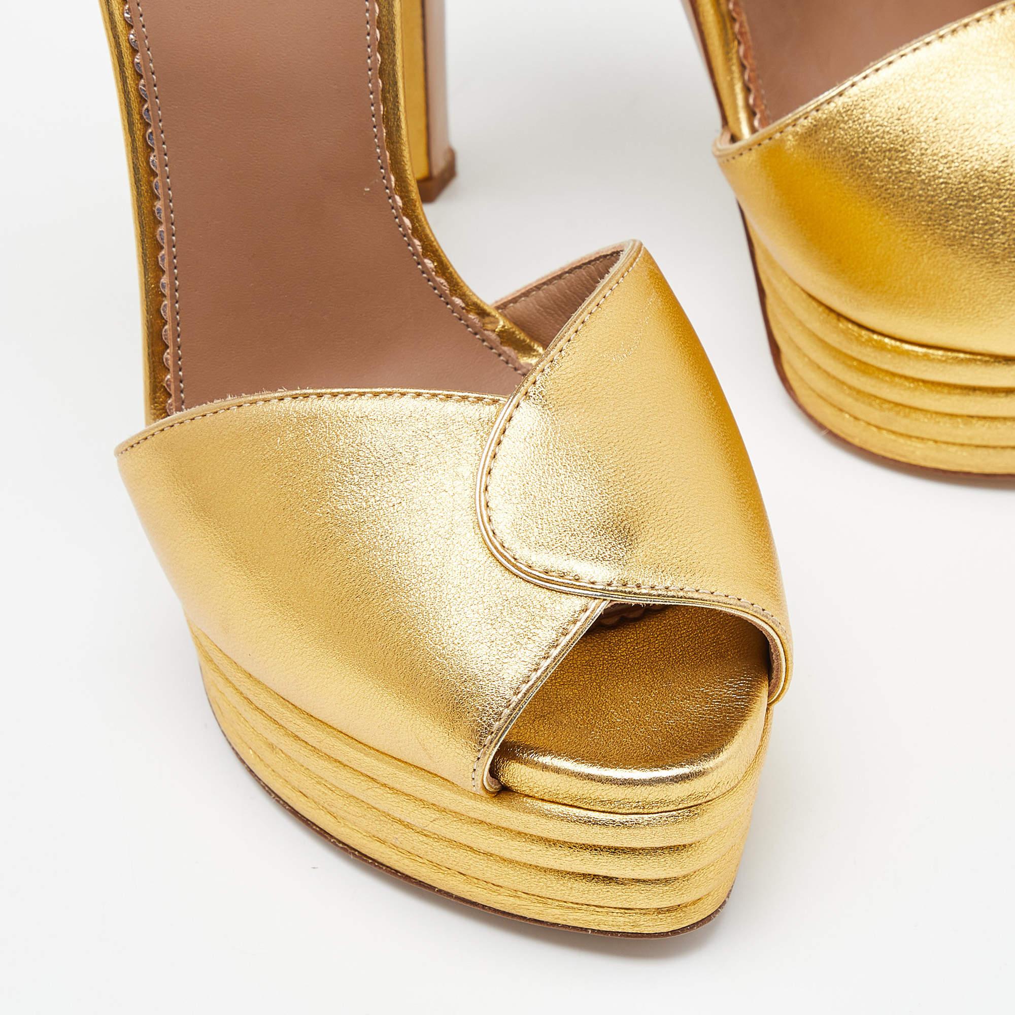 Le Silla Gold Leather Platform Ankle Strap Sandals Size 39 In Excellent Condition In Dubai, Al Qouz 2