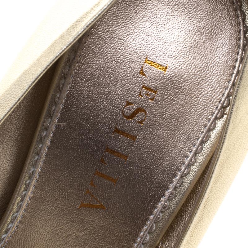 Le Silla Gold Metallic Leather Embellished Platform Peep Toe Pumps Size 38.5 2