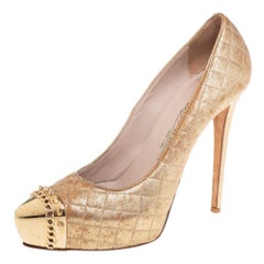 Le Silla Gold Quilted Leather Metal Cap Toe Platform Pumps Size 40