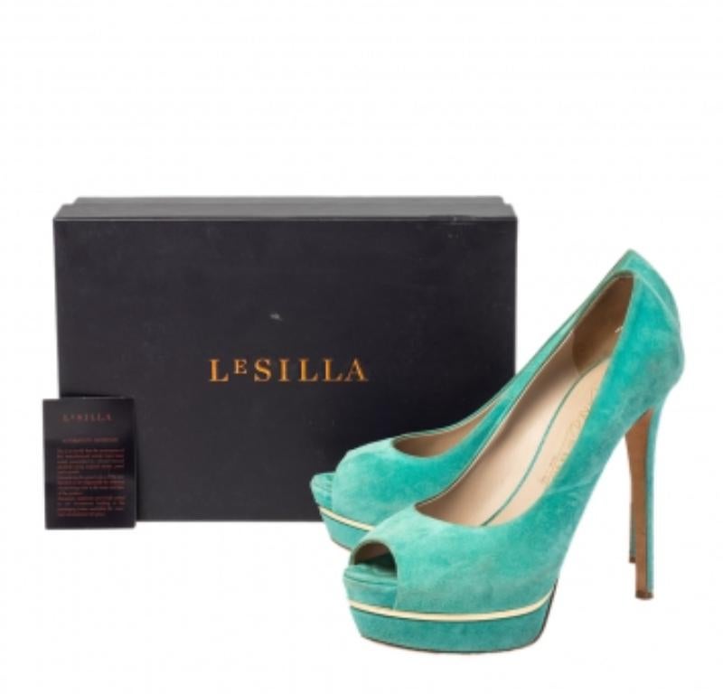 Le Silla Green Suede Peep Toe Platform Pumps Size 40 2