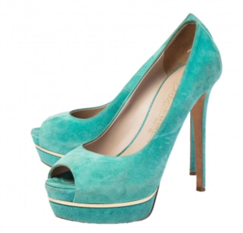Le Silla Green Suede Peep Toe Platform Pumps Size 40 3