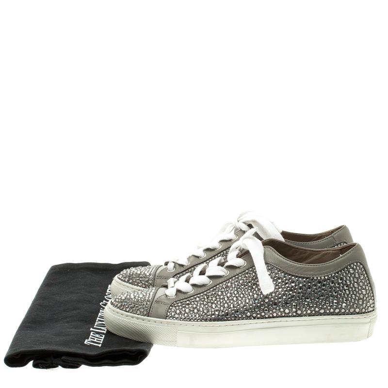 Le Silla Grey Crystal Embellished Leather Lace Up Sneakers Size 36 3