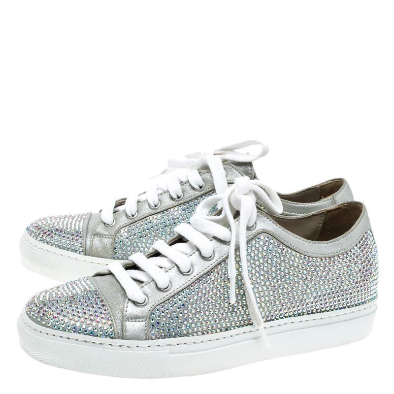 Women's Le Silla Grey Crystal Embellished Suede Lace Up Sneakers Size 36 For Sale