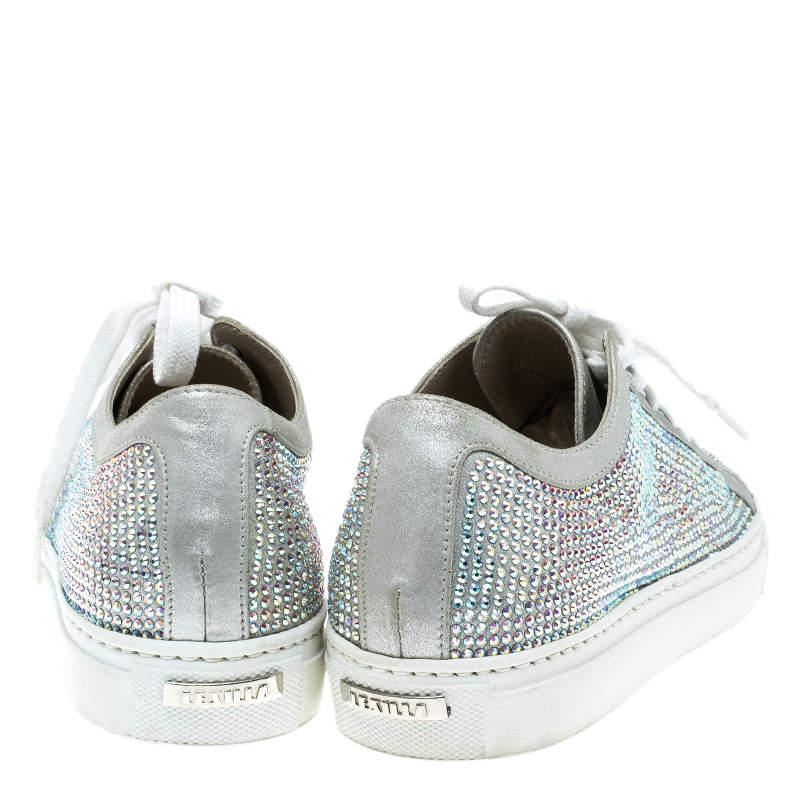 Le Silla Grey Crystal Embellished Suede Lace Up Sneakers Size 36 For Sale 1