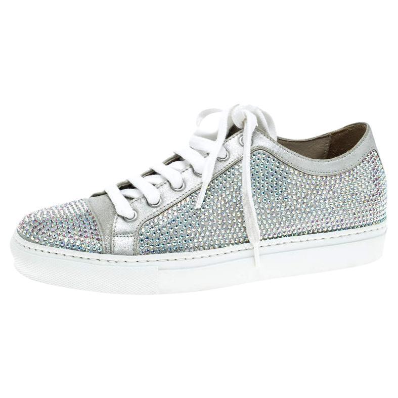Le Silla Grey Crystal Embellished Suede Lace Up Sneakers Size 36 For Sale