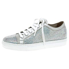 Le Silla Grey Crystal Embellished Suede Lace Up Sneakers Size 36