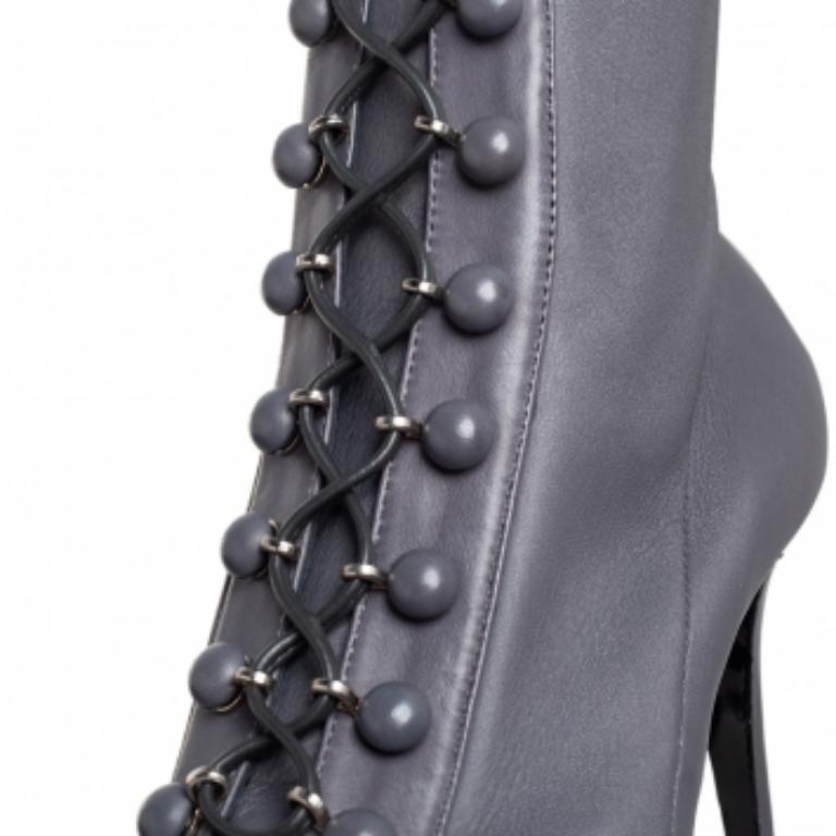 Women's Le Silla  Grey Leather Lace Up Mid Calf Boots Size 40