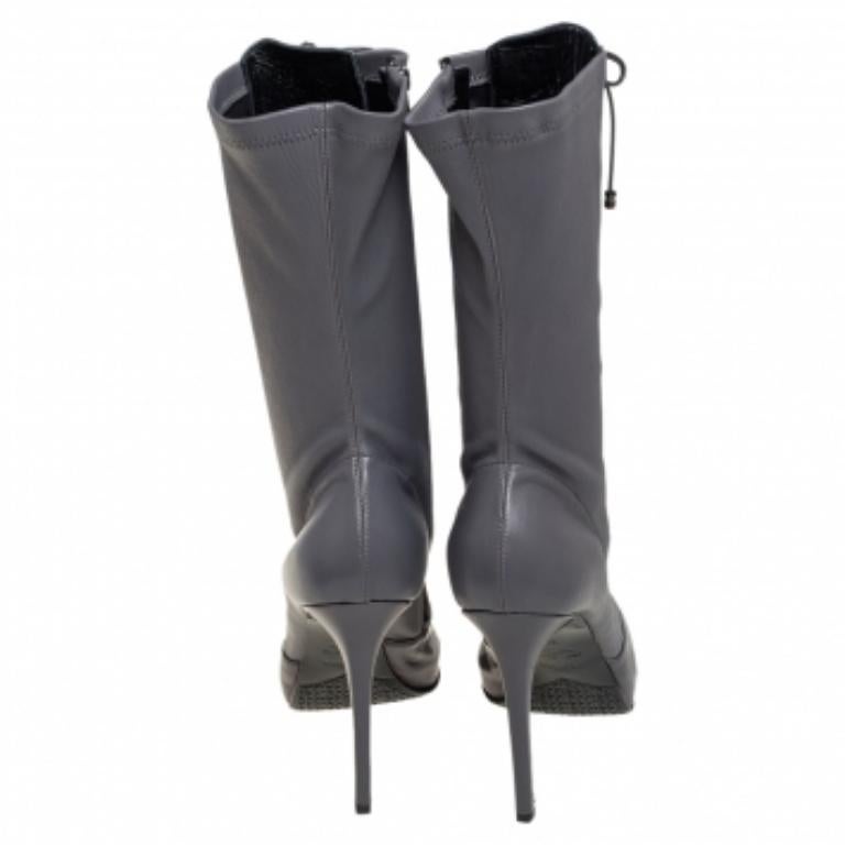 Le Silla  Grey Leather Lace Up Mid Calf Boots Size 40 2