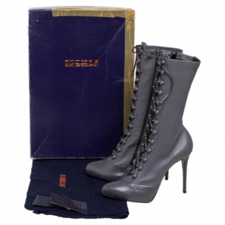 Le Silla  Grey Leather Lace Up Mid Calf Boots Size 40 3
