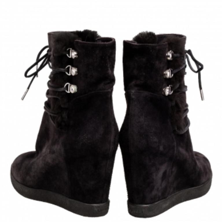  Le Silla Grey Suede Fur Detail Hidden Wedge Ankle Boots Size 37 Pour femmes 