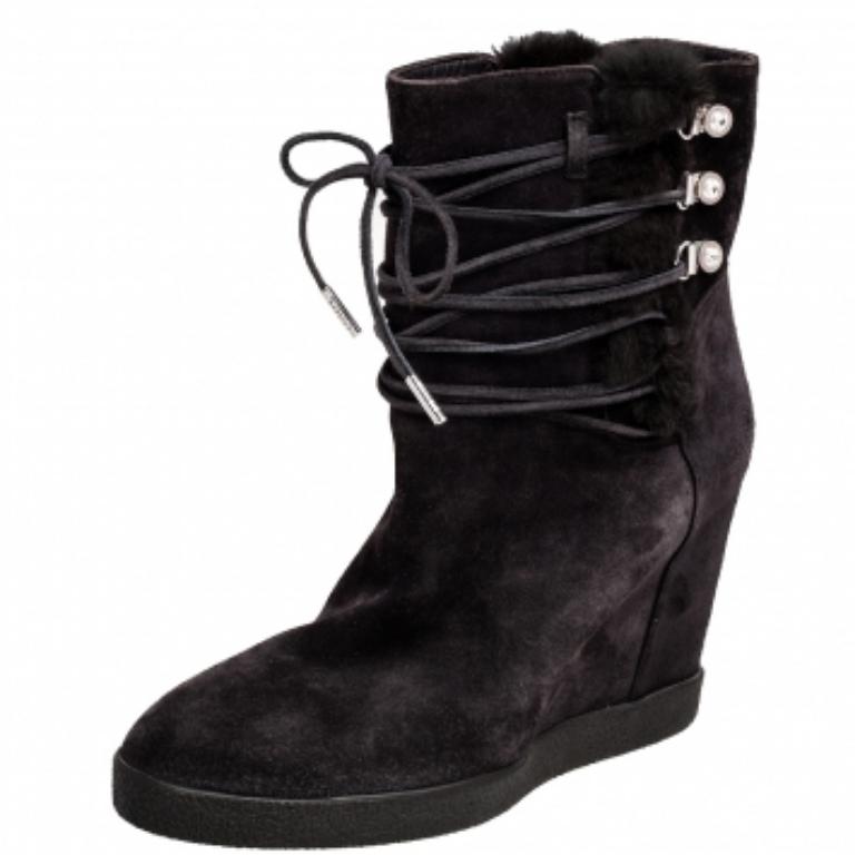 Le Silla Grey Suede Fur Detail Hidden Wedge Ankle Boots Size 37 1