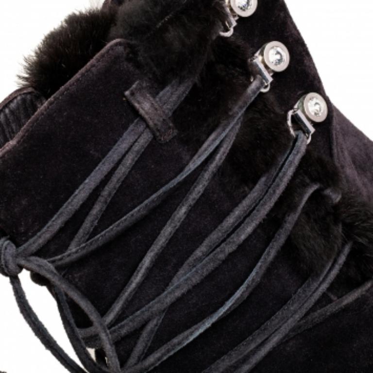 Le Silla Grey Suede Fur Detail Hidden Wedge Ankle Boots Size 37 2