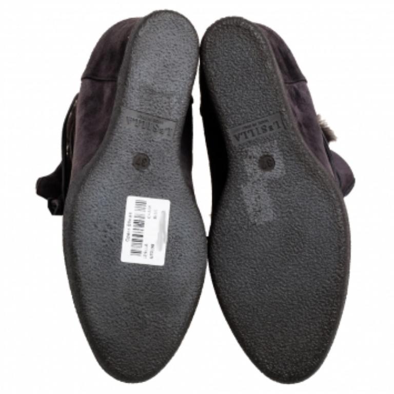 Le Silla Grey Suede Fur Detail Hidden Wedge Ankle Boots Size 37 3