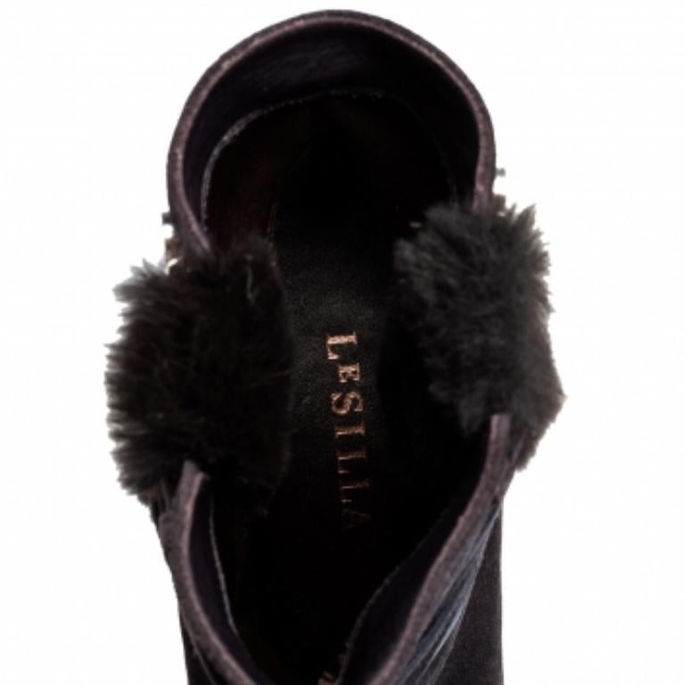 Le Silla Grey Suede Fur Detail Hidden Wedge Ankle Boots Size 37 4