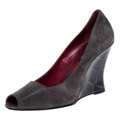 Le Silla Grey Suede leather Peep Toe Wedge Sandals Size 37.5