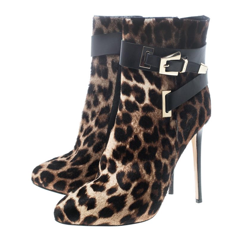 Le Silla Leopard Printed Calf Hair Ankle Boots Size 40 1