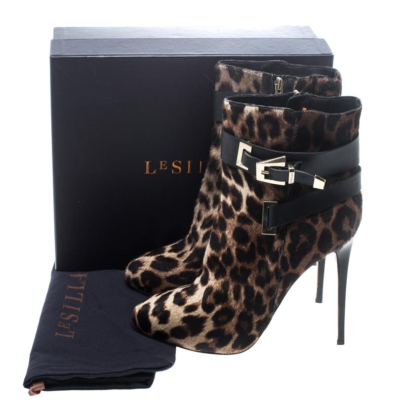 Le Silla Leopard Printed Calf Hair Ankle Boots Size 40 3