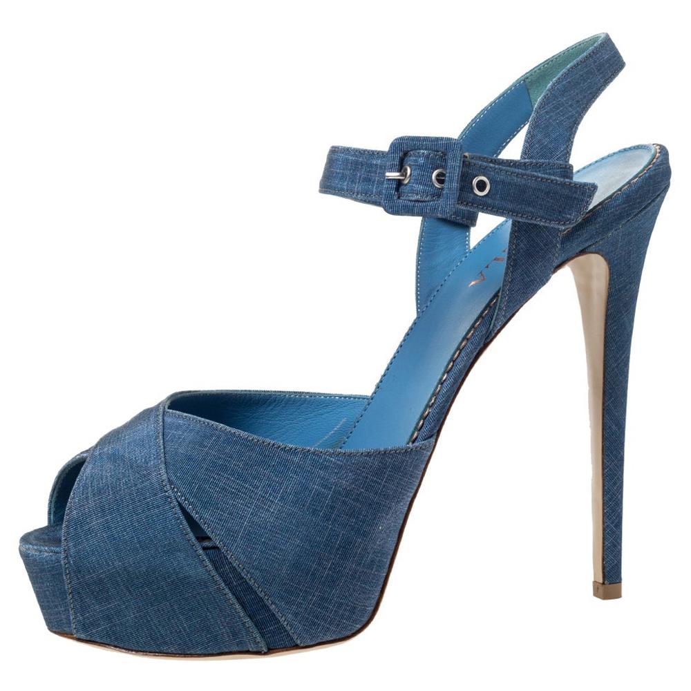 Le Silla Light Blue Canvas Cross Ankle Strap Platform Sandals Size 40 at 1stDibs